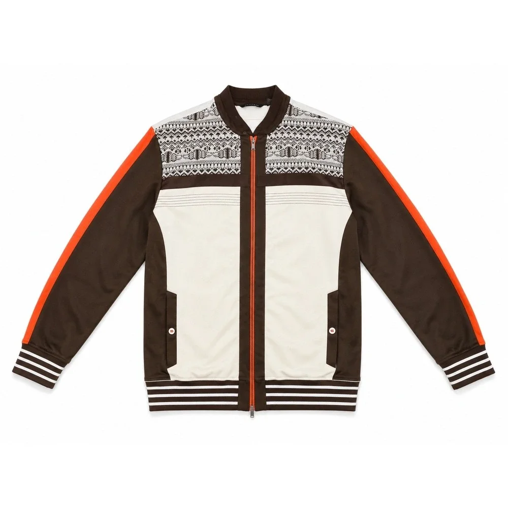 Sean John Track Jacket Mens 3XLT Brown Cream Orange‎ Full Zip Big Tall